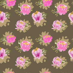 Big Watercolor Peony Flowers backdrop. Abstract Vector Floral seamless pattern.