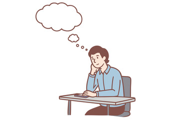 A young businessman is doing something and thinking. Hand drawn style vector design illustrations.