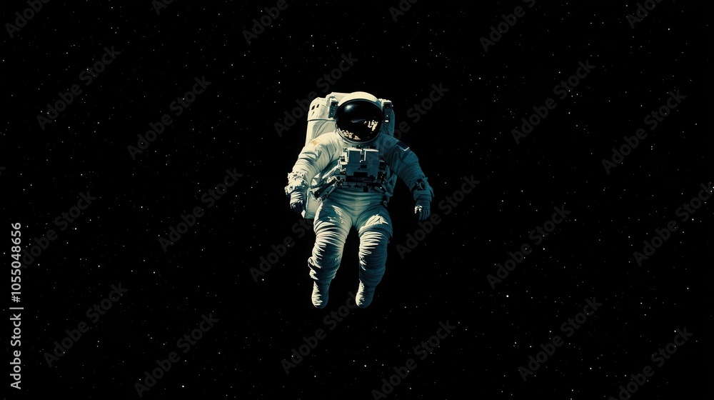 Poster an astronaut floats in the vast emptiness of space, surrounded by a field of stars.