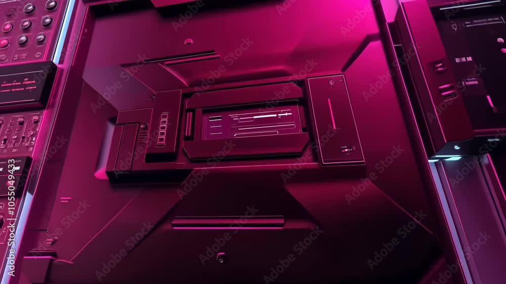 Poster A close-up view of a futuristic control panel with a red, glowing interface