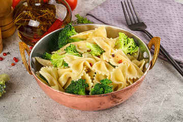 Italian pasta farfalle with broccoli