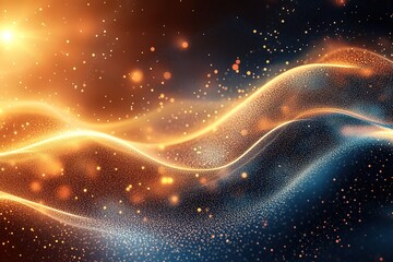 Obraz premium Abstract glowing waves with sparkling particles on a dark background.