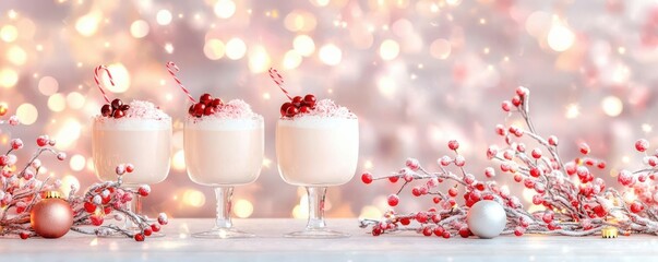 Festive holiday gathering with eggnog in decorative glasses, cozy and cheerful, flat design illustration