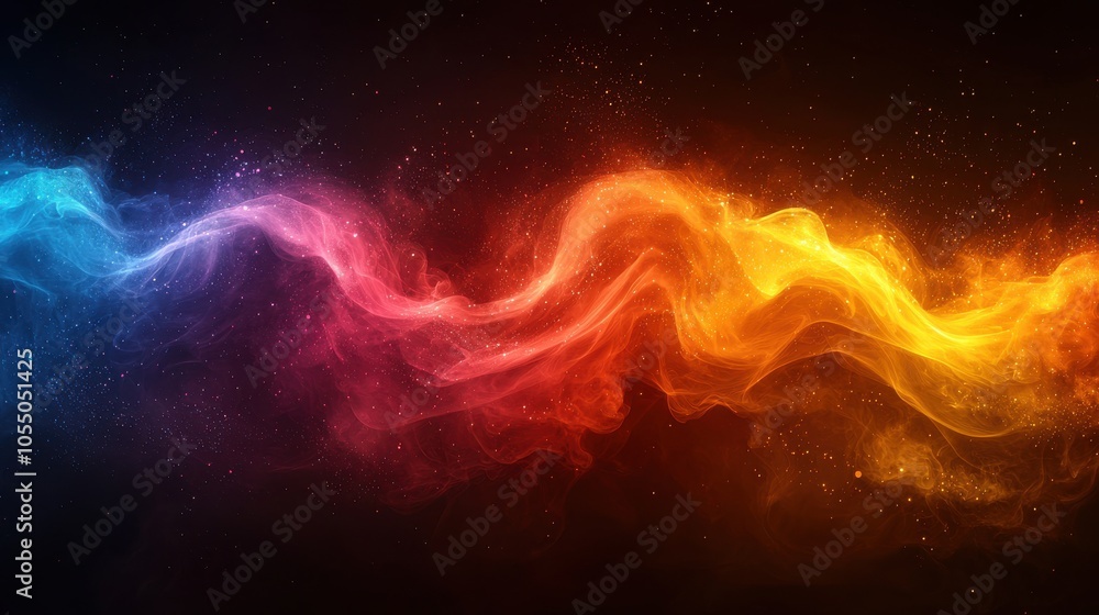 Poster colorful abstract waves of light in a smooth gradient transitioning from blue to orange against a da