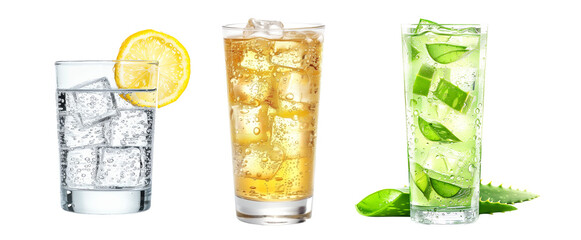 refreshing detox drink in clear bottle with lime, aloe and mint isolated on white transparent background, promoting wellness, perfect for health conscious lifestyle