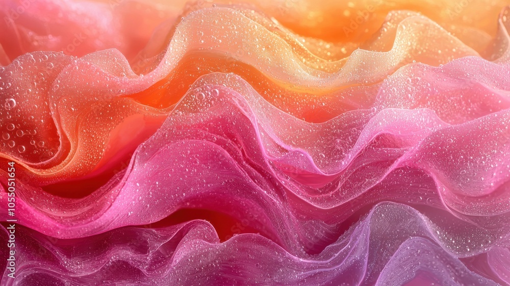 Poster colorful waves of fabric with droplets create a mesmerizing abstract pattern in soft light