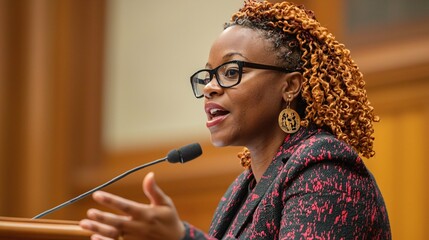 A resolute council member fervently champions local reform during a municipal assembly.