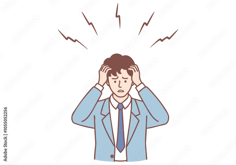 Wall mural a young businessman is stressed, his hands on his head. hand drawn style vector design illustrations