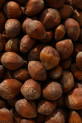 Close-up view of a pile of hazelnuts