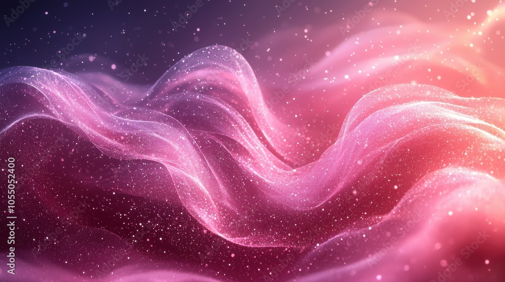 Poster abstract waves of pink and purple flowing through space, creating a mesmerizing display of light and
