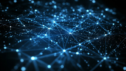 Shimmering, intricate network of lines and connections over a midnight backdrop, capturing the spirit of next-gen technology, data systems, AI integration, and digital transformation