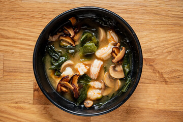 wild mushrooms soup on the table