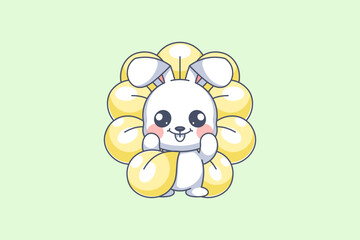 Cute bunny becomes flower cartoon