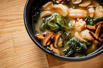wild mushrooms soup on the table