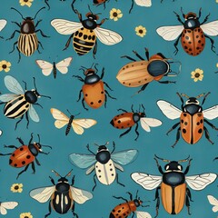 Fototapeta premium abstract bugs pattern watercolor illustration