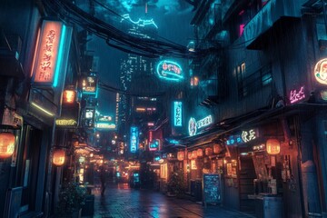 Fototapeta premium Rainy Neon Alley