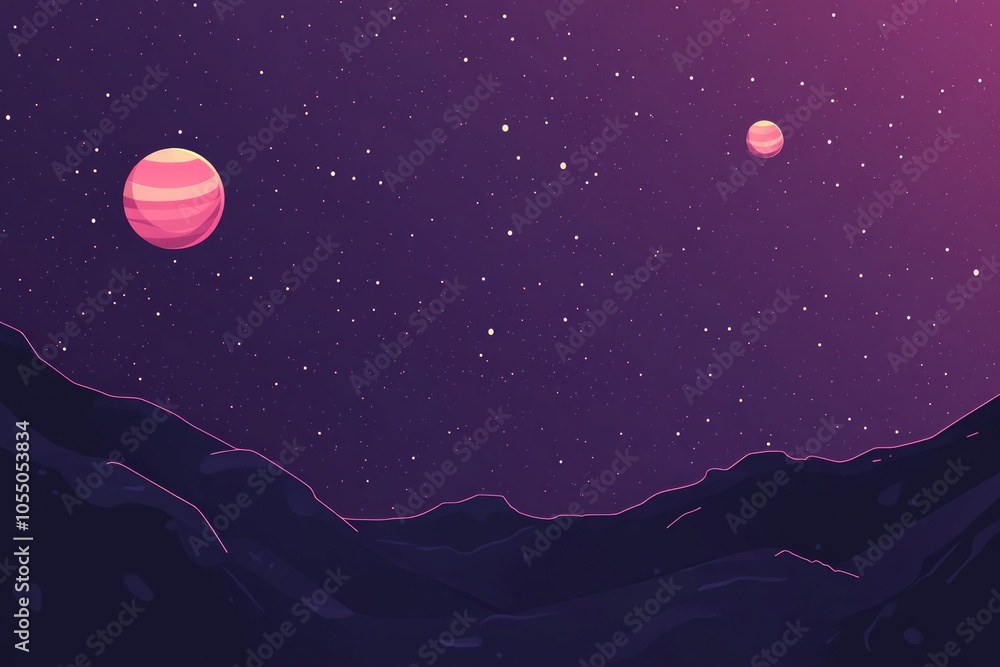 Wall mural cosmic mountains under a starry night