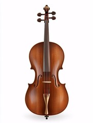 Fototapeta premium Illustration of a cello featuring a detailed frontal view that emphasizes its graceful curves and rich wooden texture against a white background.