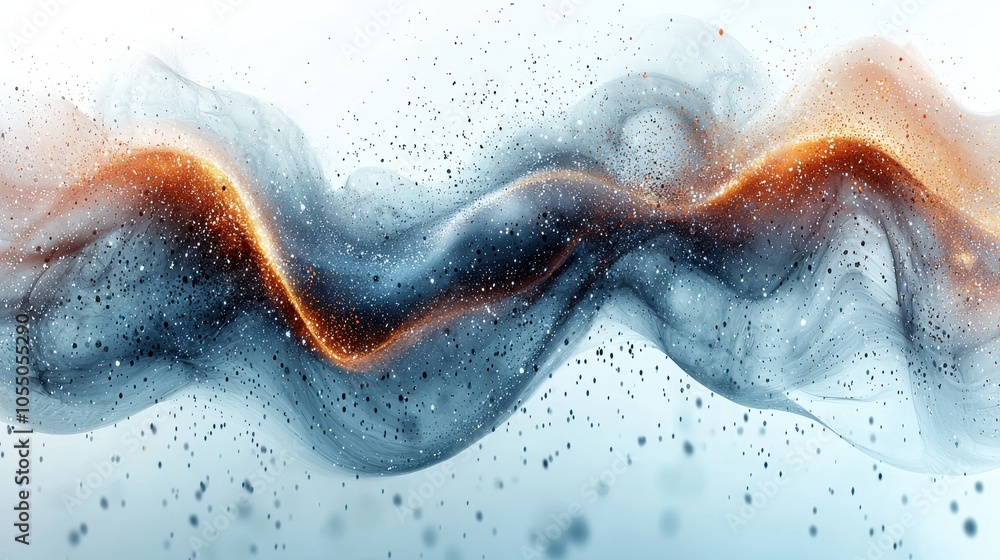 Poster abstract waves of blue and orange fluid particles gracefully blend and swirl to create a mesmerizing