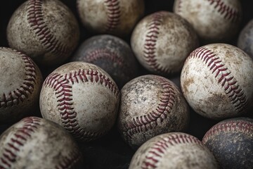 Close-up of baseballs on a black background