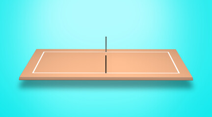 Beach Tennis Court With Sand, Net, And Poles Isolated On Cyan Background 3D Illustration