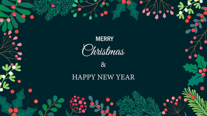Christmas floral flowers and botanic background . Vector illustration banner.