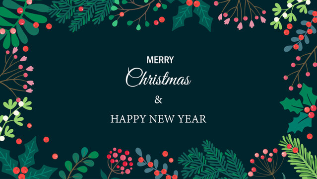 Christmas floral flowers and botanic background . Vector illustration banner.