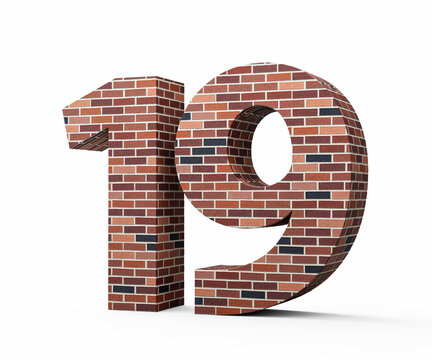 Bricks Wall Number Nineteen 19 Digit Made Of Colored Wall Of Bricks White Background 3D Illustration