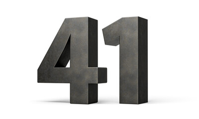 Number Forty one 41 Digit Made Of Gray Smooth Cast Iron Isolated On White Background 3d Illustration