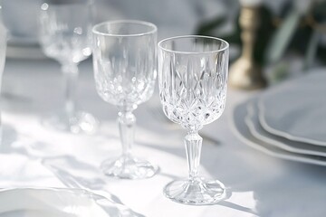 Impeccably crafted lead-free crystal glassware showcased on a pristine backdrop, emphasizing its brilliance and artistry for sophisticated dining.