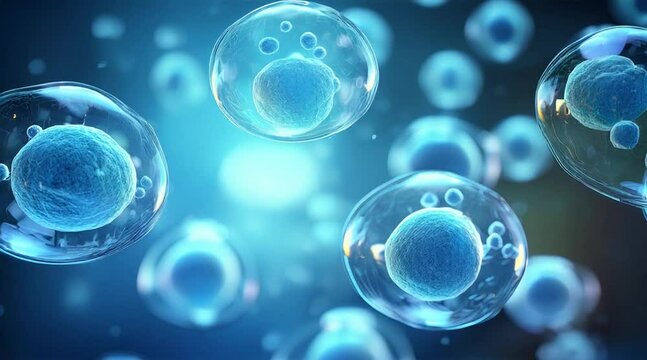3D Animation of Microscopic View of Stem Cells. Medical Illustration.