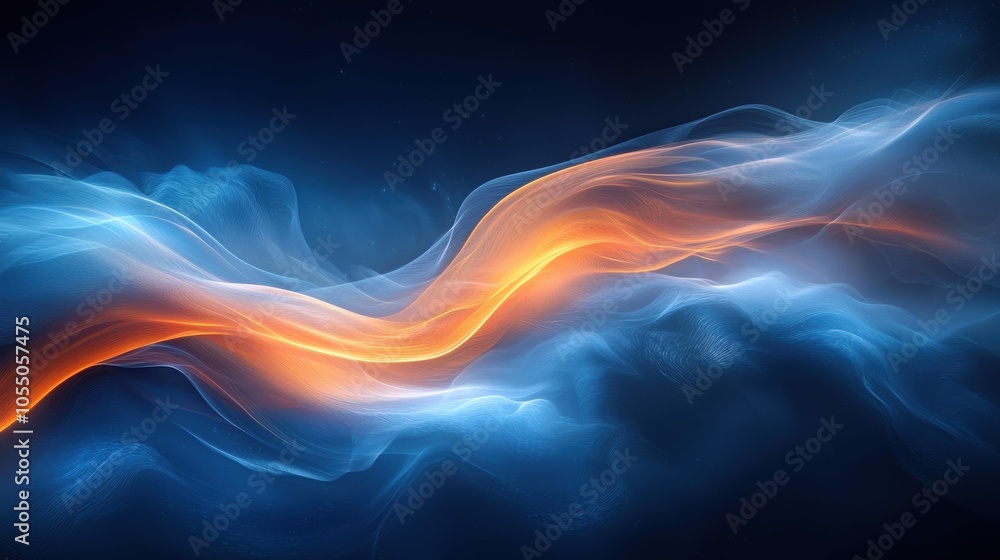 Poster colorful abstract waves of blue and orange light flow gracefully, creating a mesmerizing visual effe