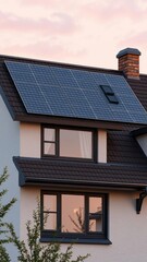 Solar panels on the gable roof of a modern house solar panel Ultra realistic Photorealistic 