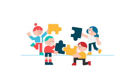 Business concept. Team metaphor. people connecting puzzle elements.