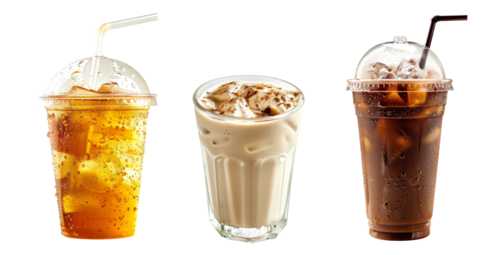 Chilled kombucha amber and Vanilla cream soda cocktail drink isolated on white transparent background, refreshing summer drink