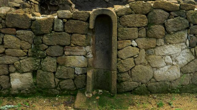 Stone wall ruins of Castro Cibd&aacute; de Arme&aacute;, an archaeological site in Santa Mari&ntilde;a de Augas Santas, Galicia