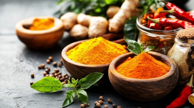 Fresh Spices and Ingredients on Rustic Kitchen Counter