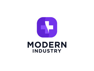 Medical Logo Healthcare Symbol. Blue Shape Globe Symbol with White Cross Sign inside isolated on White Background.