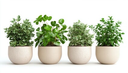 Four Potted Plants in Various Pots