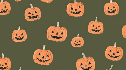 Halloween muted olive backdrop with simple jack-o�-lantern designs