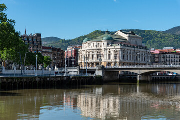 The Arriaga theater at the Nervio river in Bilbao
