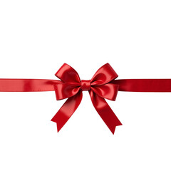 Fototapeta premium Elegant Red Ribbon Bow Tied on a Satin Ribbon for Gift Wrapping