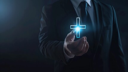 Man Holding a Glowing Cross