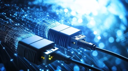 High-Tech Data Connection with Cables and Digital Effects