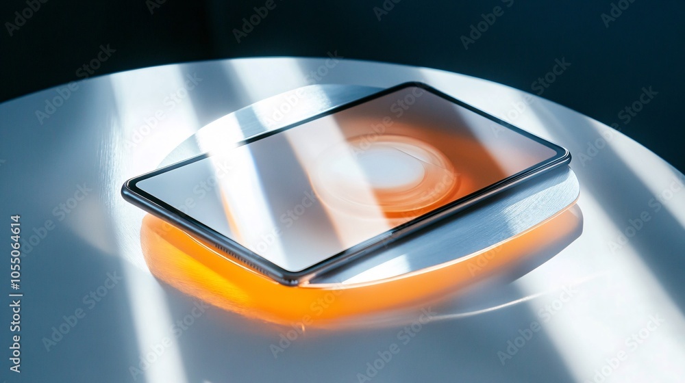 Poster modern tablet displaying reviews with soft light