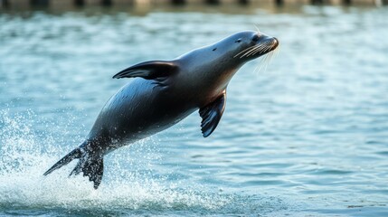 A seal leaps out of the water. AI.