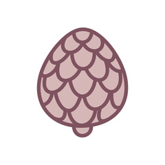 Cute pine cone icon. Hand drawn illustration of a conifer cone isolated on a white background. Vector 10 EPS.