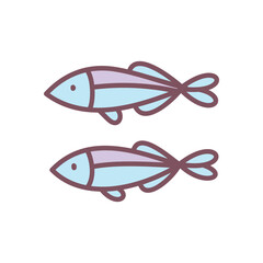 Cute saury icon. Hand drawn illustration of two fish isolated on a white background. Vector 10 EPS.