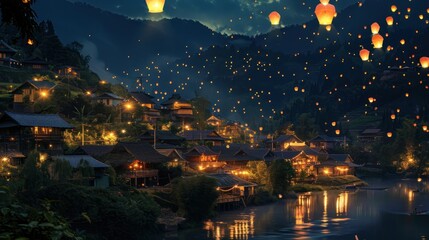 Night Sky Lights Up with Floating Lanterns