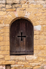 Architectural detail of the early romanesque church Santa Maria del Naranco in Oviedo, UNESCO world heritage site, Asturias in Spain
